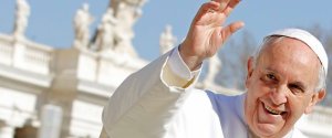 Francis waves as he leads the weekly audience in Saint Peter's Square at the Vatican